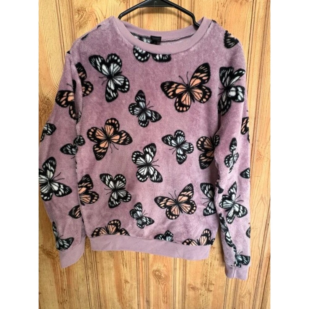 Cold crush Cozy Purple Butterfly Fleece Crewneck Sweatshirt size xs